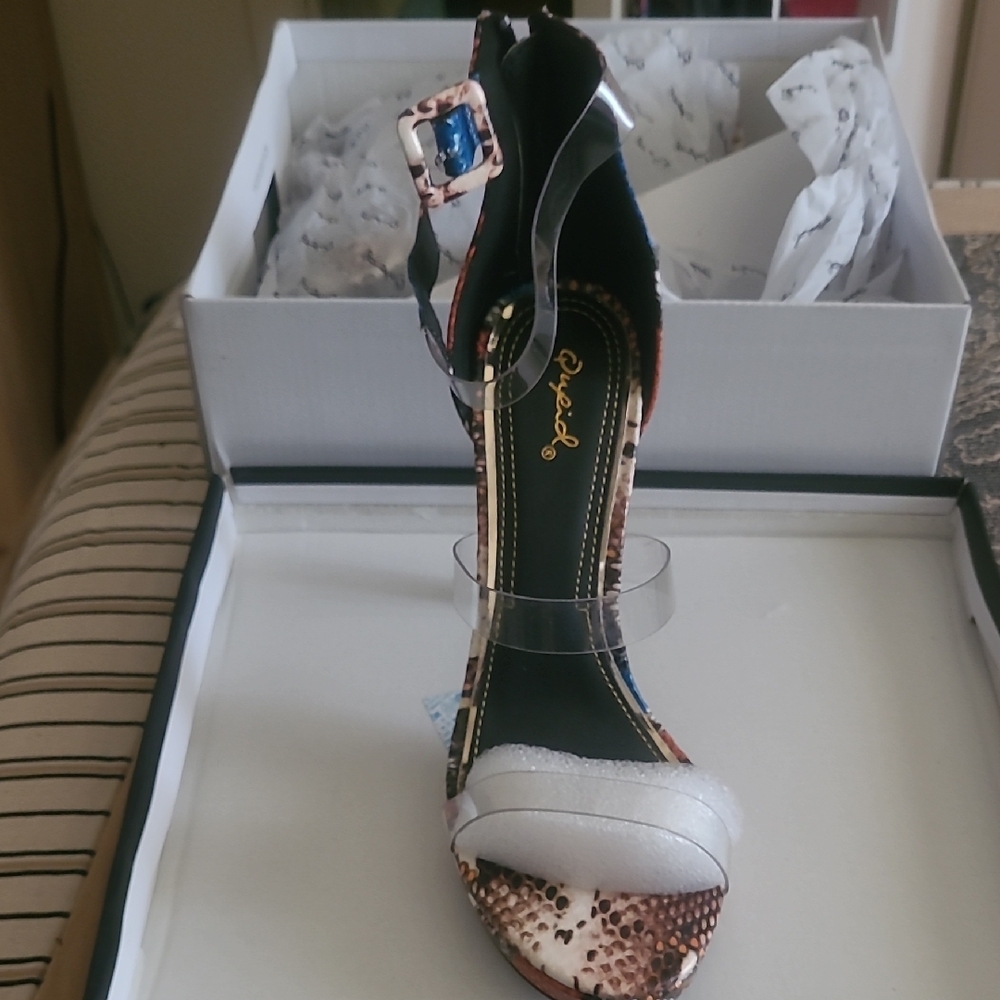 Qupid Multi-color Leopard Print High Heel Sandals